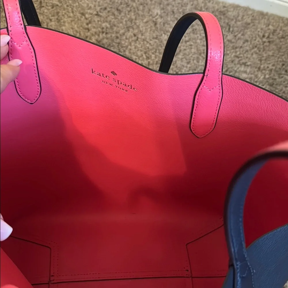 kate spade navy and pink leather tote with matching pouch